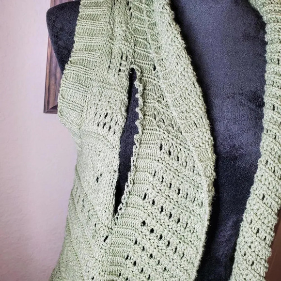 Sonoma Open Front Sweater Vest Cardigan Green Beige Size Small - Picture 8 of 12